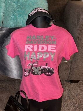 Harley-Davidson Pink Short Sleeve "Ride Happy" Graphic Tee